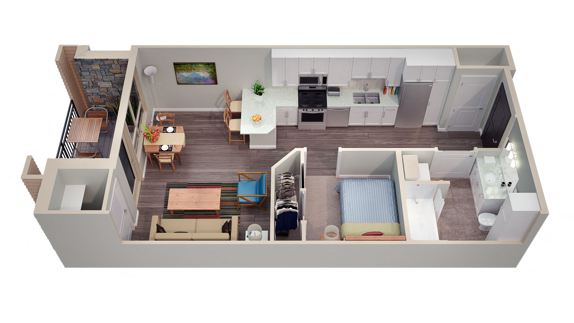 Floor plan for studio, 1 bath, 530 sqft